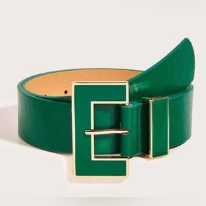 New Elegant Geometric Dark Green Belt with Gold Buckle